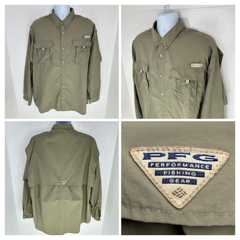 Columbia PFG Fishing Shirt Mens‎ XL Green Vented Lined Button Down Long Sleeve